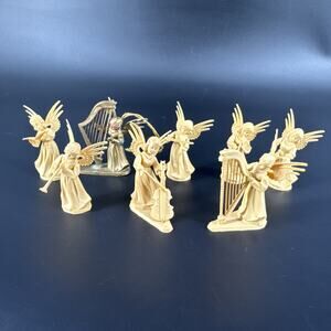 Vtg Christmas Miniature Plastic Musical Angel Ornaments Lot 7 Pieces Germany + 1